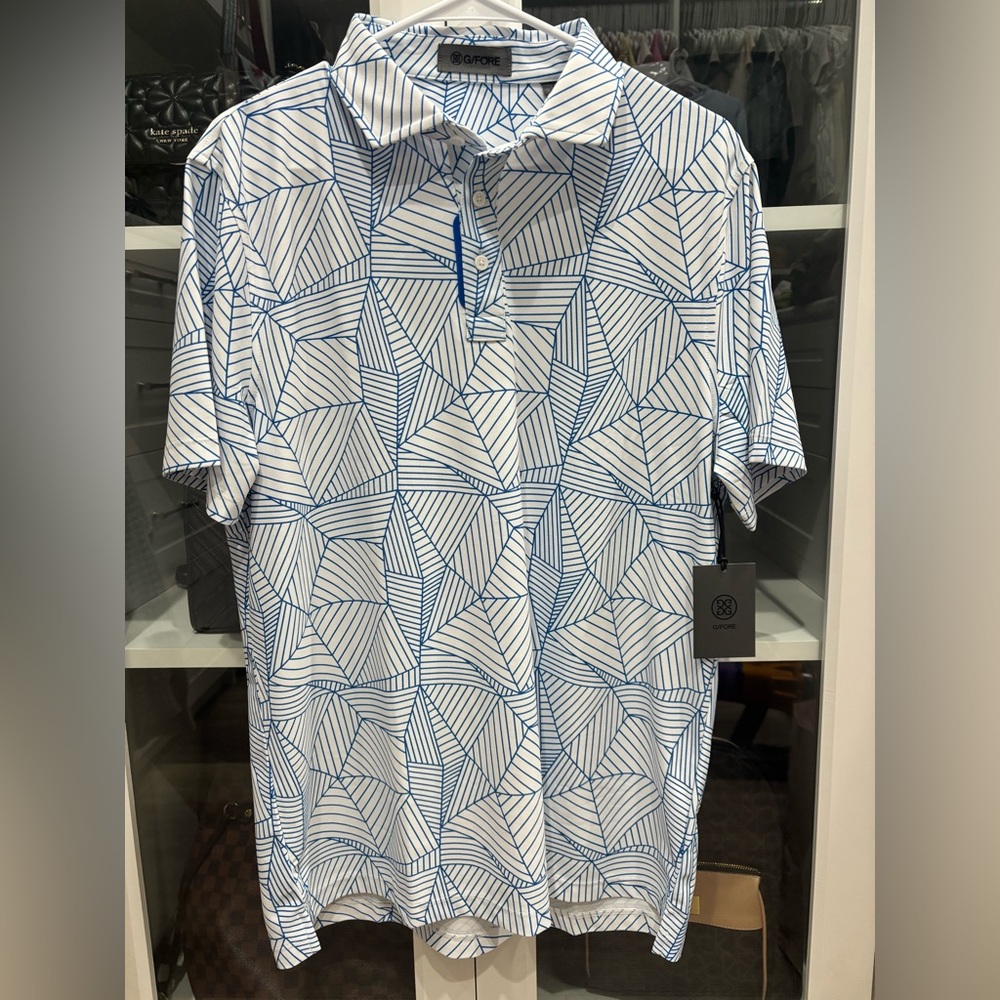 G/FORE White and Blue Geometric Polo Shirt